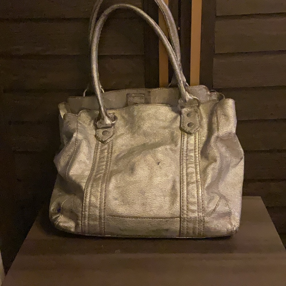 Frye Melissa Tote Shoulder Bag Distressed Silver